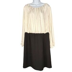 Connected Apparel Ivory Gold Blouson Dress Sz 20W Black Skirt Evening